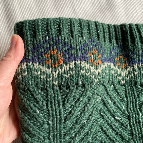 Zara Green Fair Isle Pattern Thick Stitch Knit Cowl Collar Scarf Accessories - Picture 4 of 6